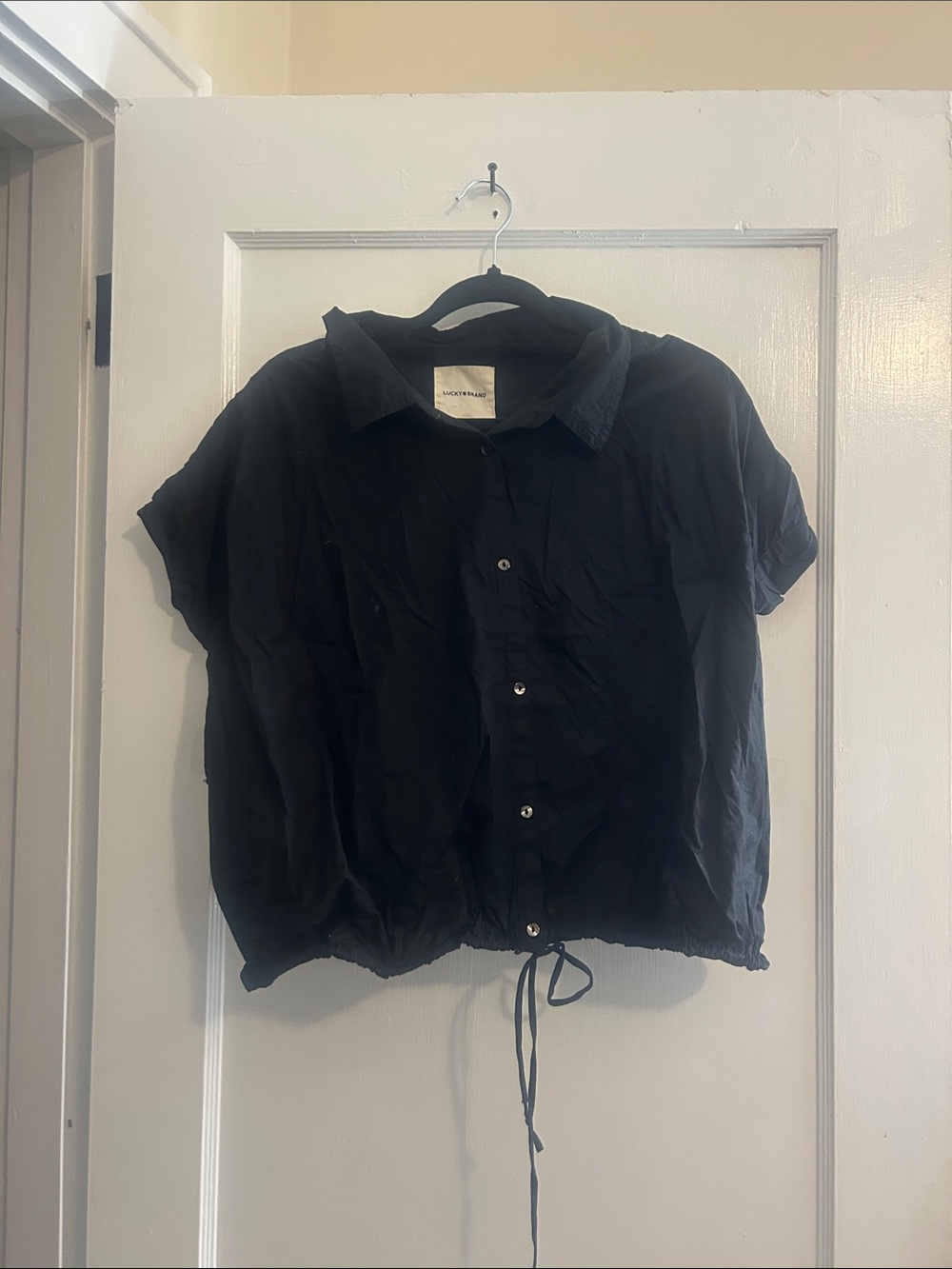 Lucky Brand Black Short-Sleeve Button Front Top